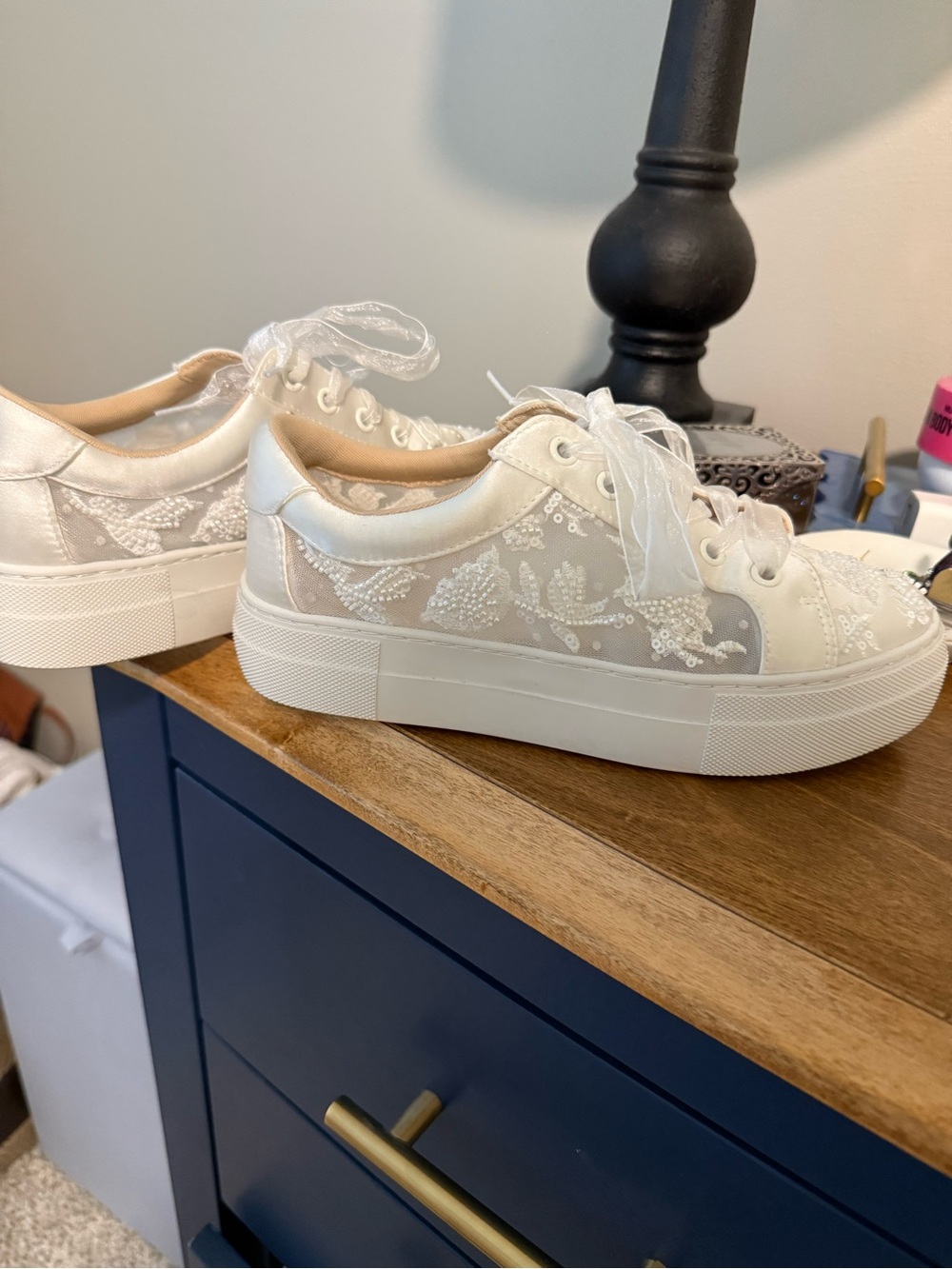 Betsey Johnson Ivory Lace Platform Sneakers - Picture 1 of 2